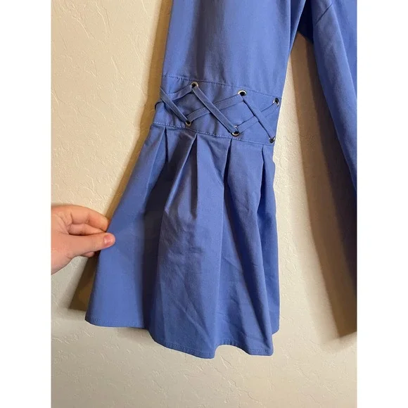 NEW Michael Michael Kors Oxford Blue Bell Sleeve Long Sleeve Blouse Size Medium - Picture 3 of 6
